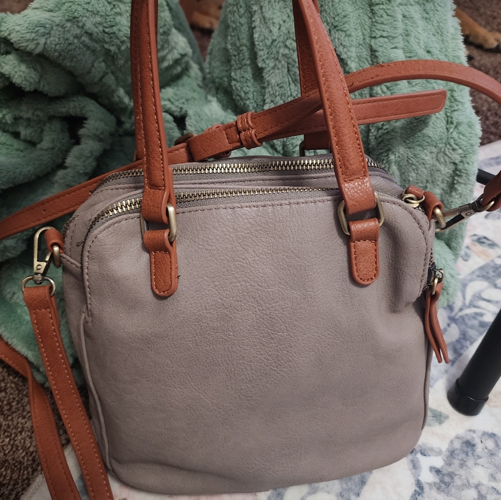 Neutral Two-Tone Crossbody Satchel | Taupe & Cognac | Everyday Bag